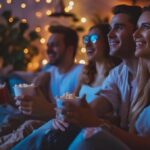 group friends watching tv eating popcorn 14117 573027