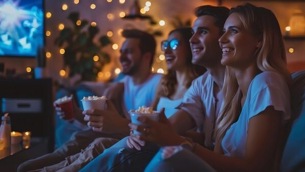 group friends watching tv eating popcorn 14117 573027