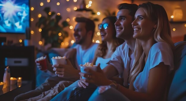 group friends watching tv eating popcorn 14117 573027